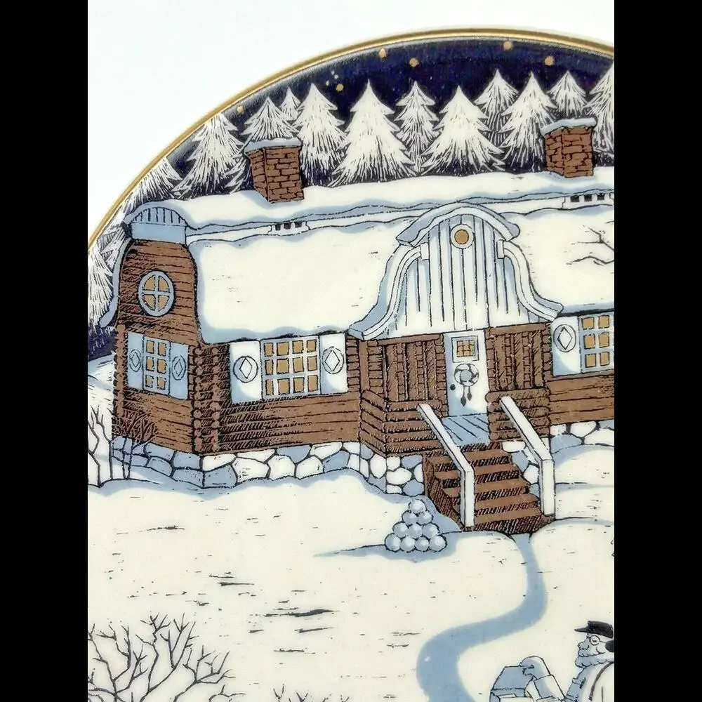 Vintage Arabia Finland Christmas Winter Scene Plate 5" Cottage Postman Snow - Picture 4 of 9